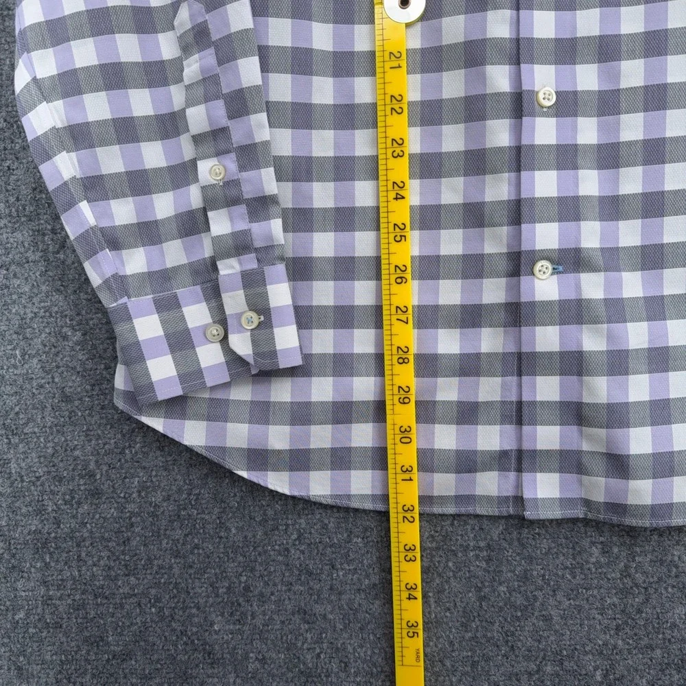 Banana Republic Mens‎ Grant Fit Gingham Non-Iron Cotton Shirt Purple Grey Large